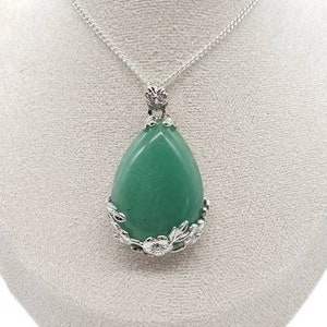 Large Teardrop Natural Green Aventurine Crystal Necklace Silver Pendant Healing Protecting Gemstone Aventurine Birthday Gift For Her UK
