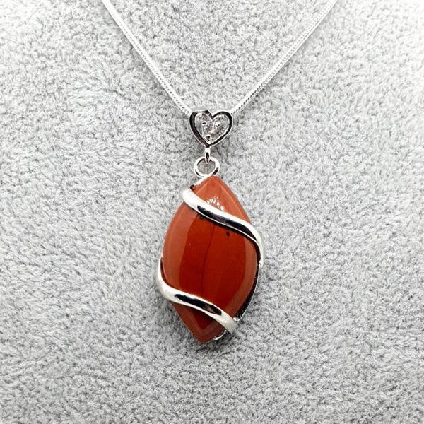 Silver Love Heart Red Jasper Crystal Necklace Small Pendant Natural Healing Gemstone Crystal Red Jasper Necklace Birthday Gift For Her UK