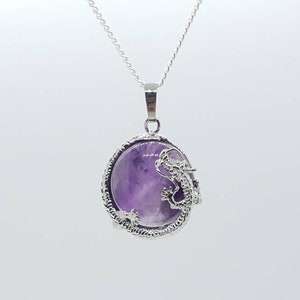 Amethyst Necklace Pendant Silver Dragon Purple Natural Crystal Healing Gemstone February Birthstone Crystal Birthday Gift For Women UK