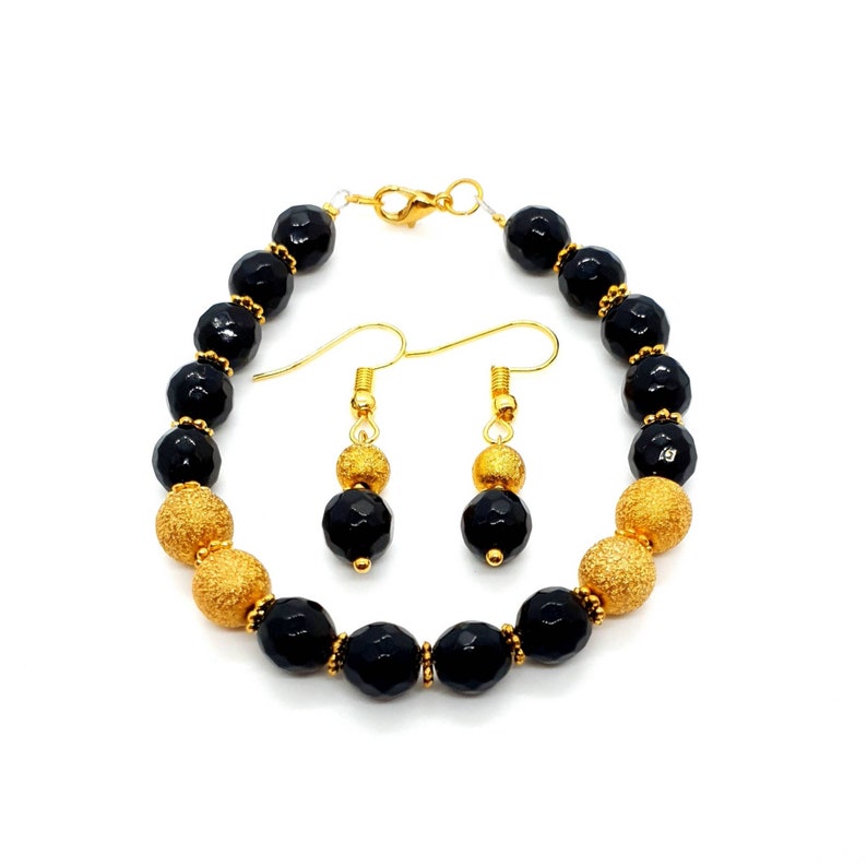 Black Agate Crystal Jewelry Set Jewellery Gift Set Crystal Bracelet Small Gold Aesthetic Earrings Mothers Day Gift Birthday Gift For Her UK