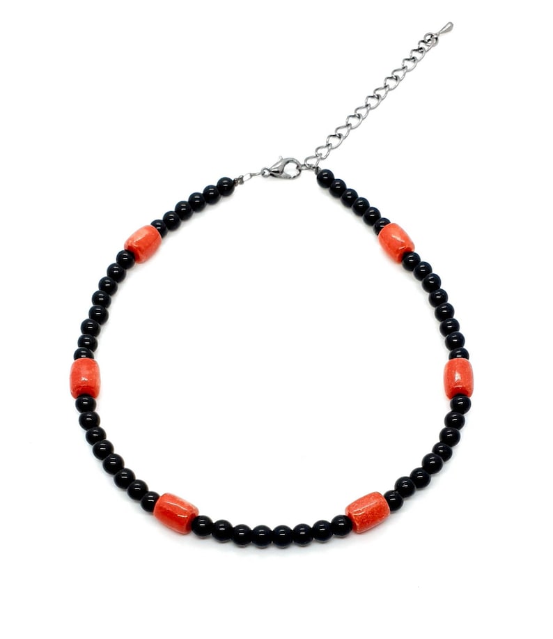 Black Agate Crystal Handmade Bead Anklet With Red Coral Adjustable Ankle Bracelet Natural Gemstone Mothers Day Gift Birthday Gift For Her UK