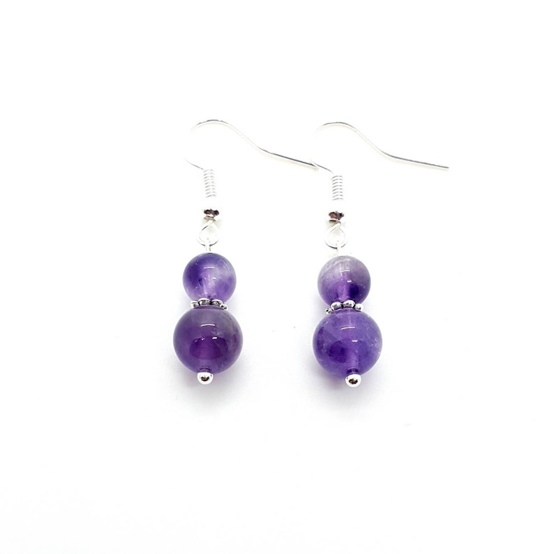 Simple Amethyst Crystal Earrings Dangle Silver Drop Handmade Aesthetic Earrings Unique Healing Gemstone Mothers Day Gift Birthday Gift UK
