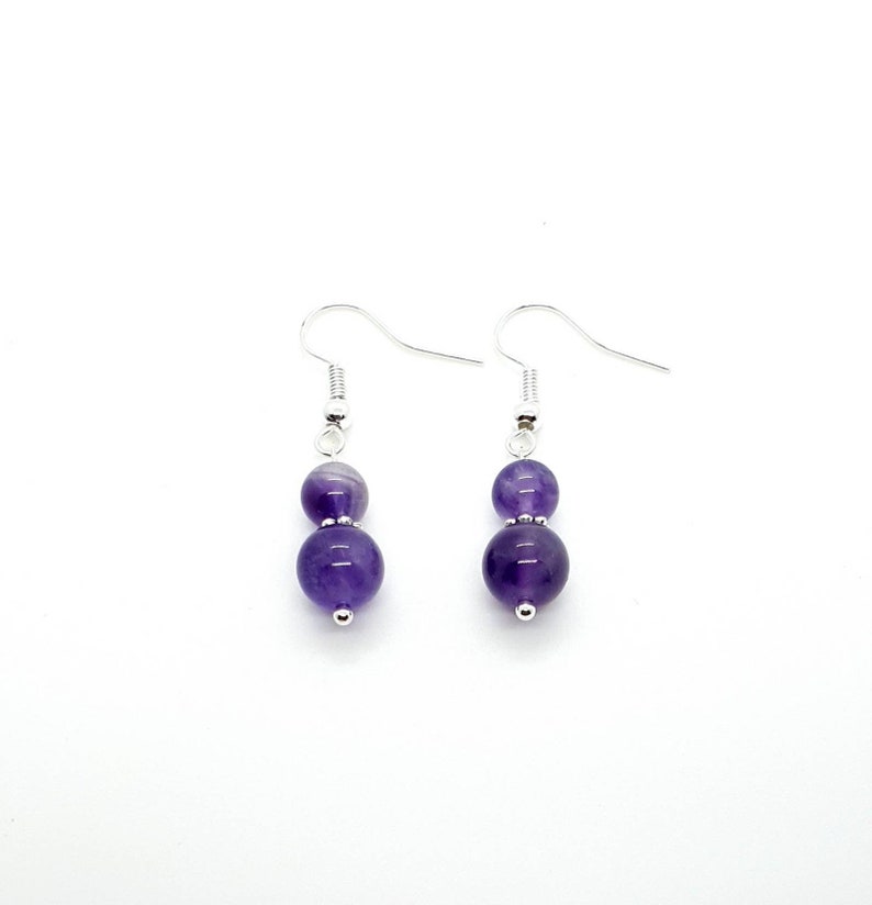 Simple Amethyst Crystal Earrings Dangle Silver Drop Handmade Aesthetic Earrings Unique Healing Gemstone Mothers Day Gift Birthday Gift UK