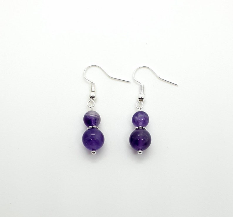 Simple Amethyst Crystal Earrings Dangle Silver Drop Handmade Aesthetic Earrings Unique Healing Gemstone Mothers Day Gift Birthday Gift UK