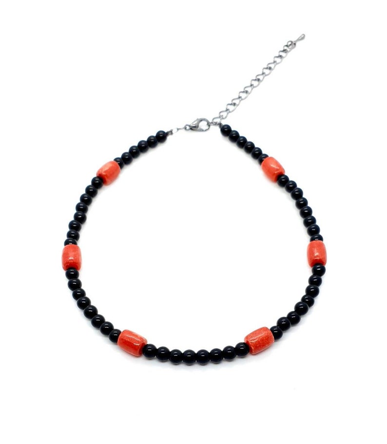 Black Agate Crystal Handmade Bead Anklet With Red Coral Adjustable Ankle Bracelet Natural Gemstone Mothers Day Gift Birthday Gift For Her UK