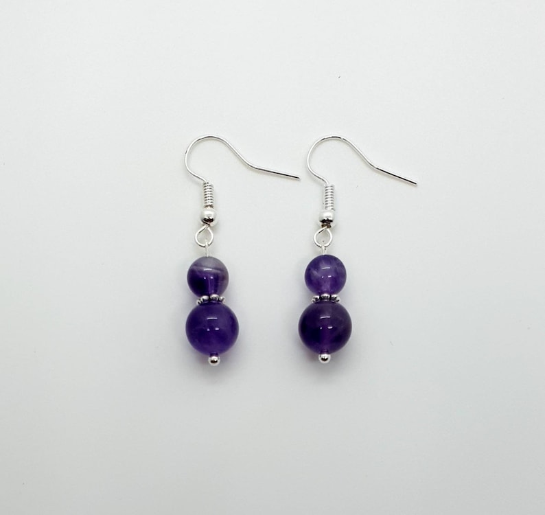 Simple Amethyst Crystal Earrings Dangle Silver Drop Handmade Aesthetic Earrings Unique Healing Gemstone Mothers Day Gift Birthday Gift UK