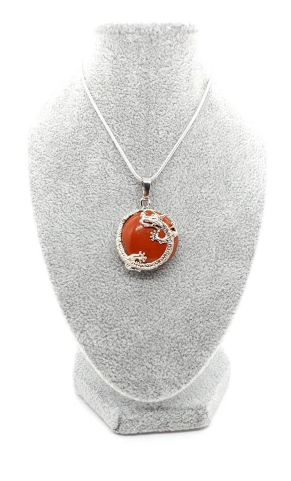 Natural Small Red Jasper Crystal Pendant Silver Chinese Dragon - Red Jasper Pendant Uk Natural Small Red Jasper Crystal Pendant Silver Chinese Dragon - Red Jasper Pendant Uk