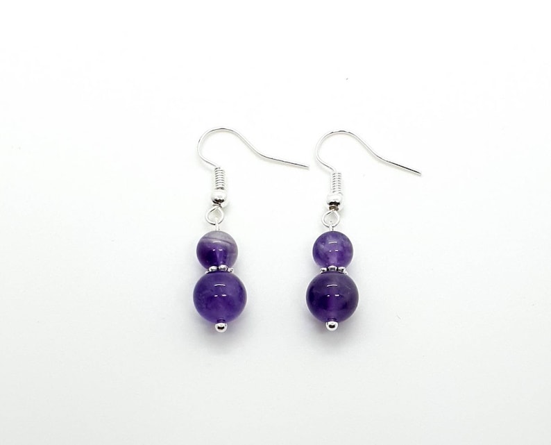 Simple Amethyst Crystal Earrings Dangle Silver Drop Handmade Aesthetic Earrings Unique Healing Gemstone Mothers Day Gift Birthday Gift UK