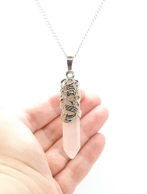 LOVE Healing Crystal Necklace - Rose Quartz Sterling Silver Point necklace