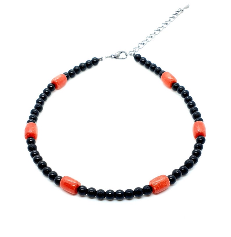 Black Agate Crystal Handmade Bead Anklet With Red Coral Adjustable Ankle Bracelet Natural Gemstone Mothers Day Gift Birthday Gift For Her UK