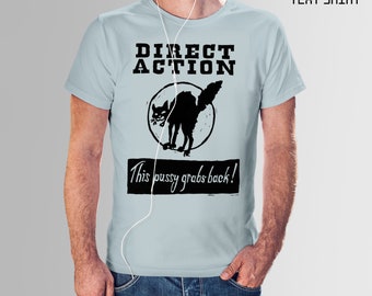 Direct Action Cat T-Shirt: Handmade Anti-Capitalist Cotton Tee