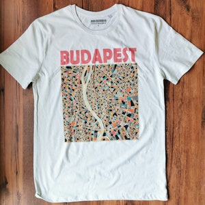 T-shirt carte de Budapest, t-shirt en coton fait main de haute qualité, t-shirt imprimé