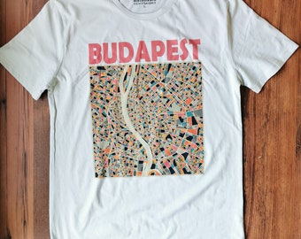 Camiseta con el mapa de Budapest: Camiseta gráfica de algodón hecha a mano