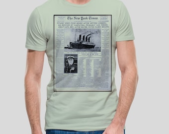 Camiseta Titanic Newspaper: Camiseta gráfica de algodón hecha a mano