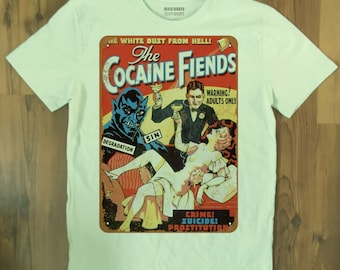 Camiseta gráfica Cocaine Fiends, arte pulp retro, algodón hecho a mano