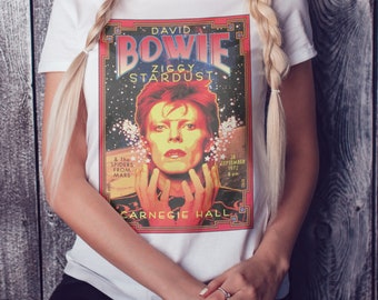 Camiseta con el póster de David Bowie Ziggy Stardust: camiseta rock de algodón hecha a mano
