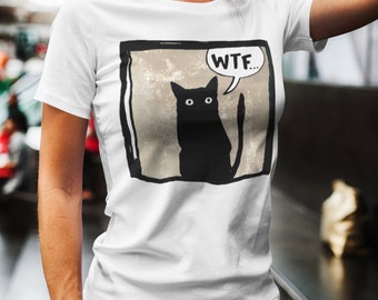 WTF Cat T-Shirt: Unique Handmade Cotton Graphic Tee