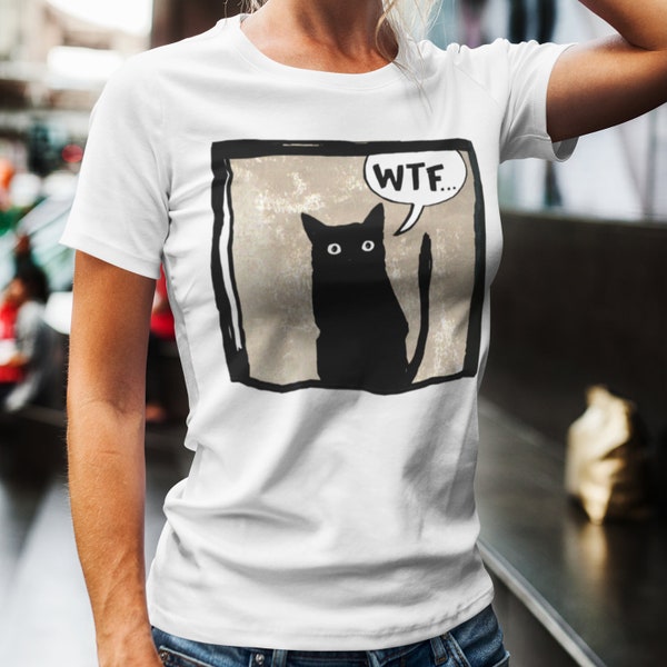 WTF Cat  t-shirt for women and men / design by Lili Rontó, hungarian, cat, art, unique, handmade, cotton, high quality  t-shirt