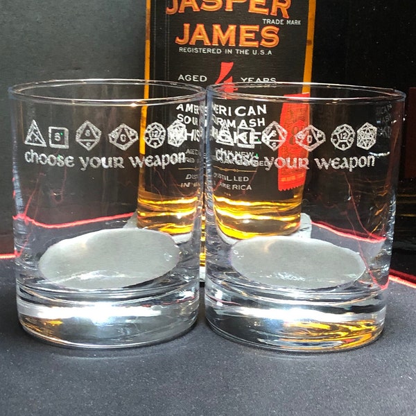 Choose Your Weapon Rocks Glasses, D&D, Dungeons and Dragons, Role Playing, Gamers Gift, Rocks Glasses, Cooler Glasses, Glassware Set