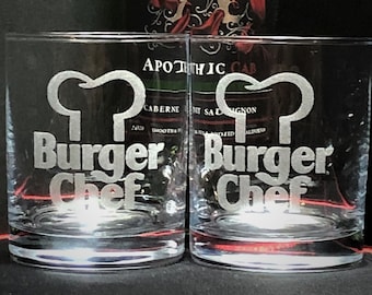 Burger Chef Rocks Glasses | Retro Glasses | Retro Gift | Retro Art | Whiskey Glasses | Rocks Glasses | Bourbon Glasses