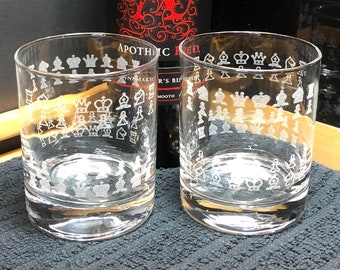 Chess Glasses | Chess Pieces | Chess Openings | Chess Gift | Chess Wedding | Chess Art | Whiskey Glasses | Rocks Glasses | Bourbon Glasses