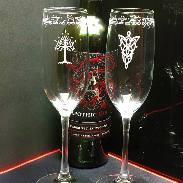 I would rather | Elvish Glasses | Rings Wedding Arwen | Rings Art | LOTR Gift | Rings Gift | Champagne Glasses | Toasting Flutes Glass