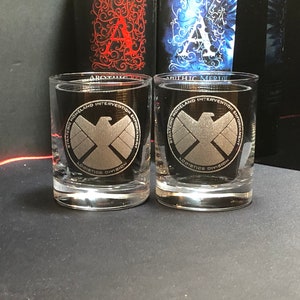 Shield Agents of Shield Marvel Gift Marvel Wedding Marvel Art Shield Gift ,Hydra Whiskey Glasses Rocks Glasses Bourbon Glass image 3