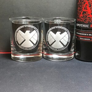 Shield Agents of Shield Marvel Gift Marvel Wedding Marvel Art Shield Gift ,Hydra Whiskey Glasses Rocks Glasses Bourbon Glass image 7