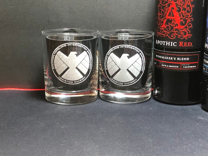 Shield Agents of Shield Marvel Gift Marvel Wedding Marvel Art Shield Gift ,Hydra Whiskey Glasses Rocks Glasses Bourbon Glass image 7
