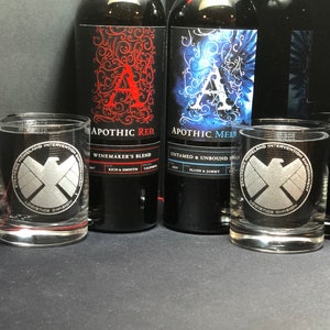 Shield Agents of Shield Marvel Gift Marvel Wedding Marvel Art Shield Gift ,Hydra Whiskey Glasses Rocks Glasses Bourbon Glass image 6