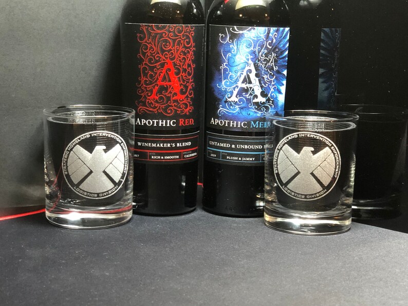 Shield Agents of Shield Marvel Gift Marvel Wedding Marvel Art Shield Gift ,Hydra Whiskey Glasses Rocks Glasses Bourbon Glass image 6