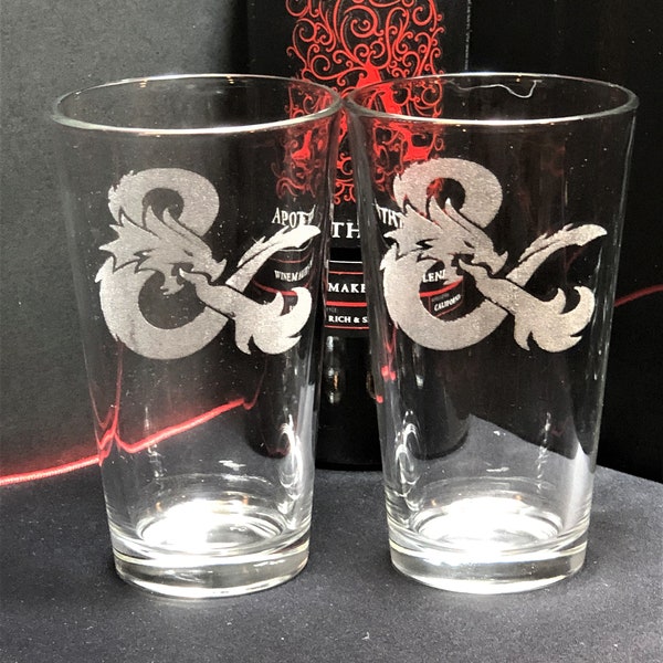 D&D Glasses, Players Glasses, Gamer Glasses, Dungeons and Dragons, Role Playing, Gamers Gift, Pint Glasses, Cooler Glasses, Glassware Set