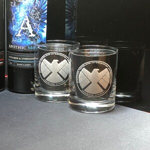 Shield Agents of Shield Marvel Gift Marvel Wedding Marvel Art Shield Gift ,Hydra Whiskey Glasses Rocks Glasses Bourbon Glass image 4