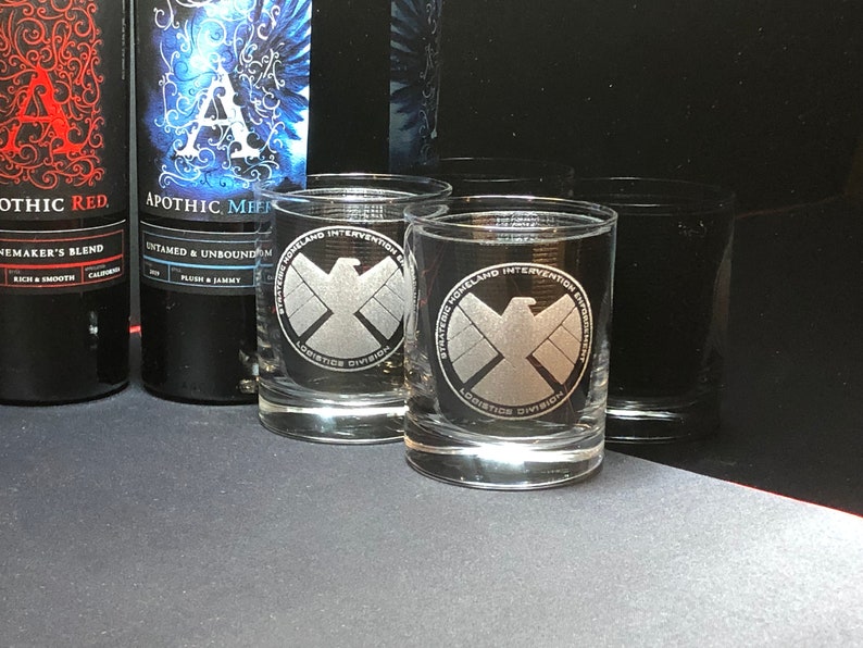 Shield Agents of Shield Marvel Gift Marvel Wedding Marvel Art Shield Gift ,Hydra Whiskey Glasses Rocks Glasses Bourbon Glass image 4