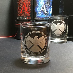 Shield Agents of Shield Marvel Gift Marvel Wedding Marvel Art Shield Gift ,Hydra Whiskey Glasses Rocks Glasses Bourbon Glass image 5