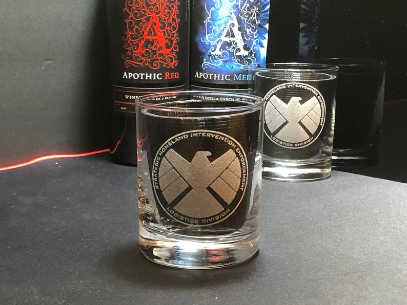 Shield Agents of Shield Marvel Gift Marvel Wedding Marvel Art Shield Gift ,Hydra Whiskey Glasses Rocks Glasses Bourbon Glass image 5