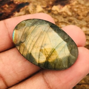 Faceted Yellow Flash Labradorite Cabochon: Jewelry Making Gemstone (35x23x8mm, 52 Cts)