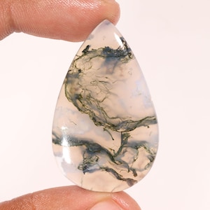 Beautiful Top Quality Natural Moss Agate Pear Shape Cabochon Loose Gemstone For Making Jewelry 41.60 Ct 42X26X5 MM GA-17946