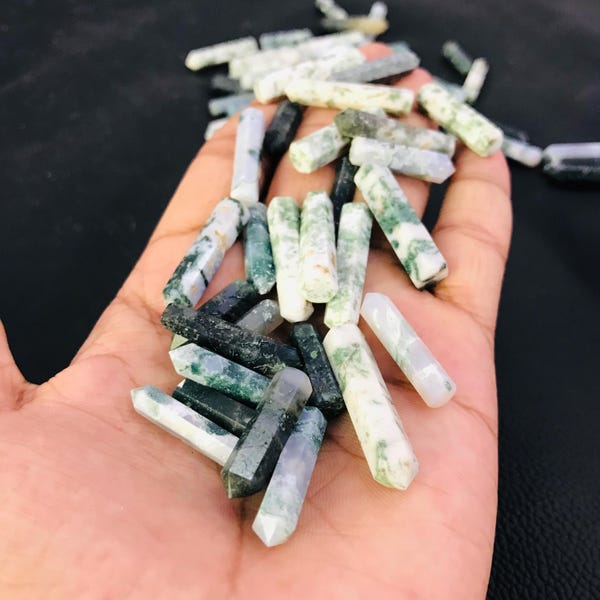 Faceted Moss Agate Mini Tower: Natural Loose Gemstone (1-2" Inch)