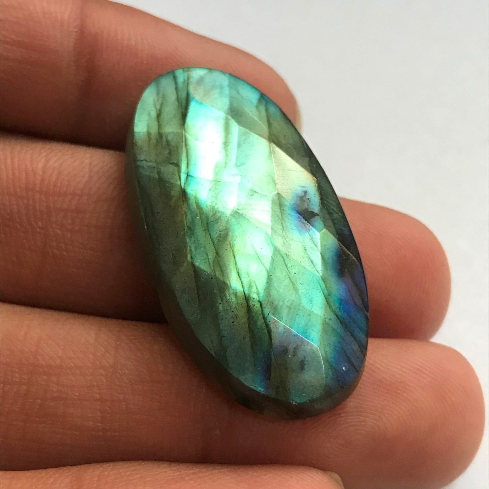 Green Flashy Faceted Labradorite Gemstone Awesome Labradorite Etsy