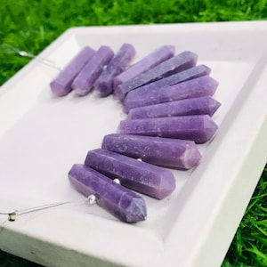12 Pieces Natural Lepidolite Central Drilled Point // Lepidolite Point Gemstone // Faceted Lepidolite Both Side Mini Point 1-2&quot; Inch