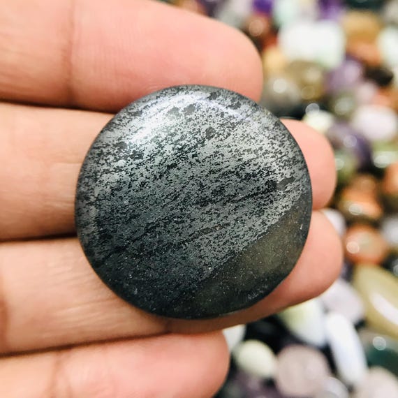 Polished Hematite Cabochon: Round Loose Gemstone (30x30x6mm)