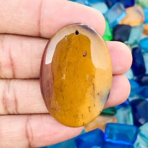 1MM Hole Drill Natural Yellow Jade Cabochon Gemstone ! 42x29x5mm Yellow Jade Jewellery Gemstone ! Natural Jade Polished Gemstone -55 Cts