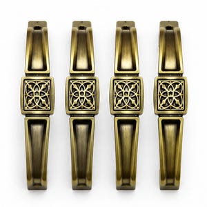 Vintage Brass Cabinet Pull Handles Set of 4, Decorative Cupboard Door Hardware Decor