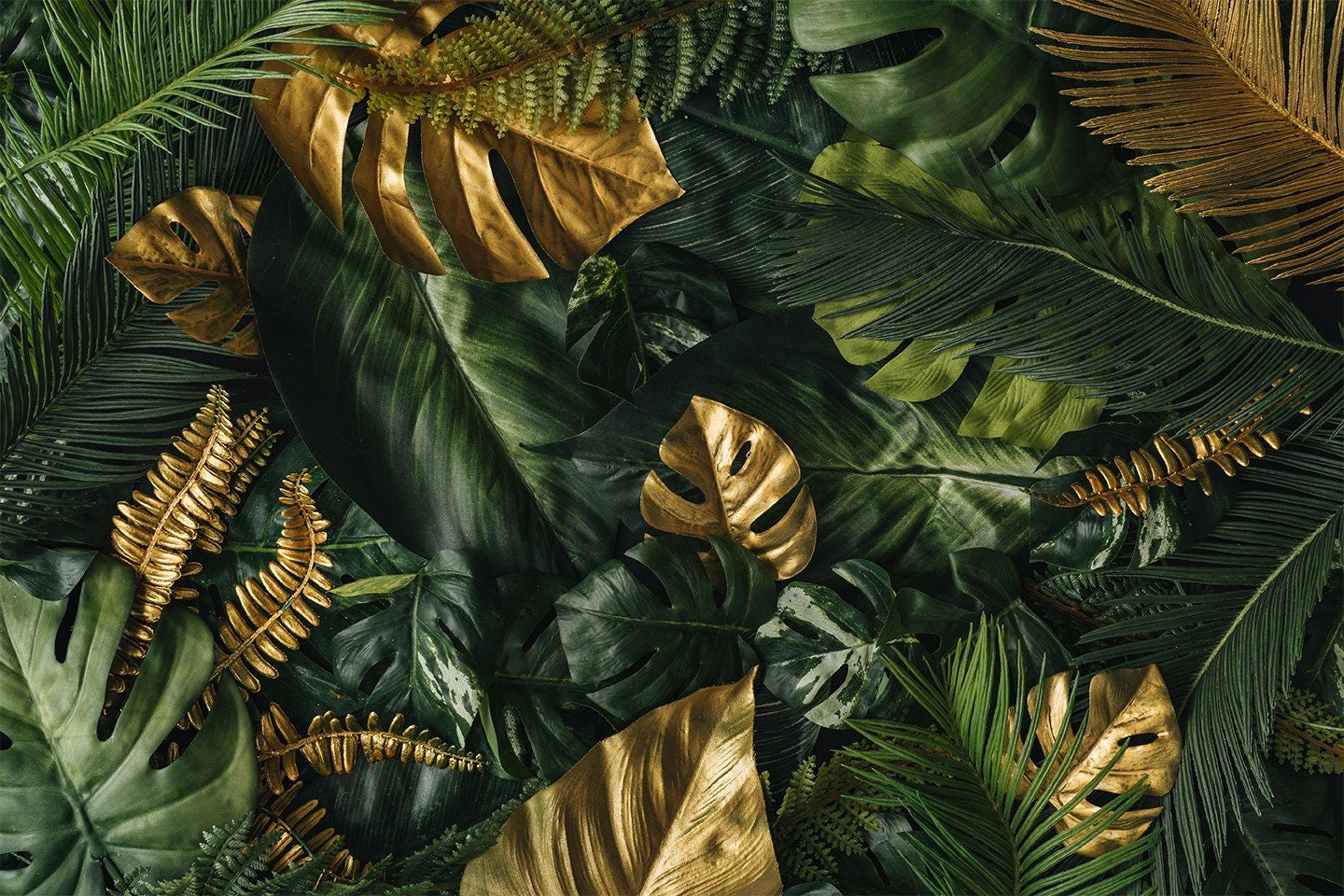 Dark Green Tones Background Gold Detailed Realistic Tropical Etsy