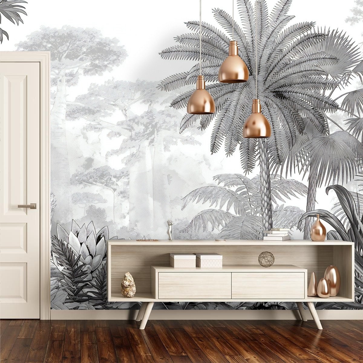 Black and White Tropical Wallpaper Palm Trees Wall Poster Etsy