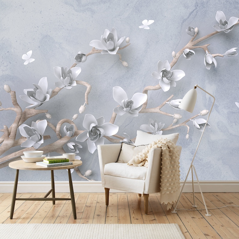 Ehrfürchtig Blumen Poster Wohnzimmer 3D Blumen Schmetterlinge Tapete Floral Wand Poster