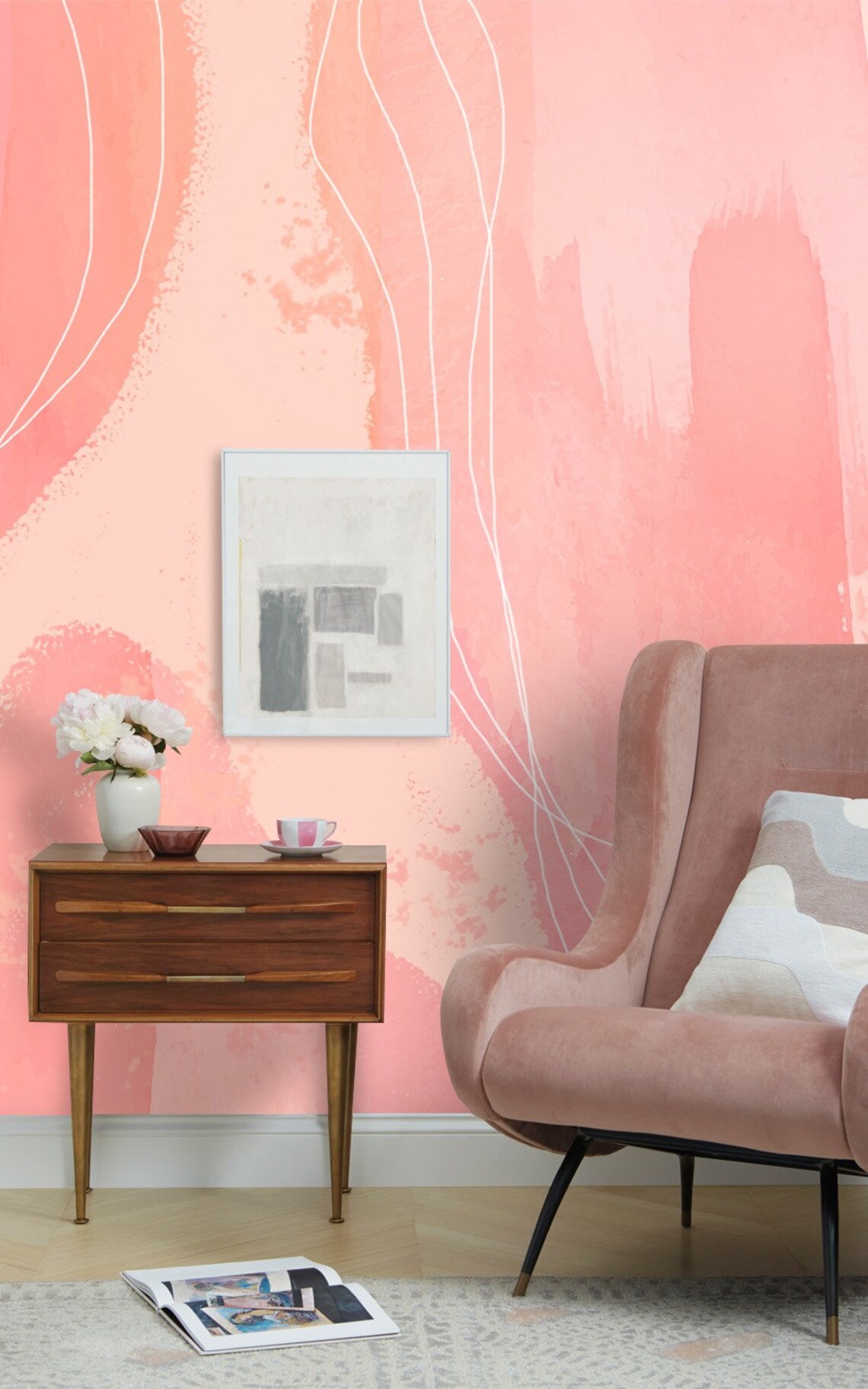 Blush Tones Stylish Watercolor Design Wallpaper Coral Colors | Etsy