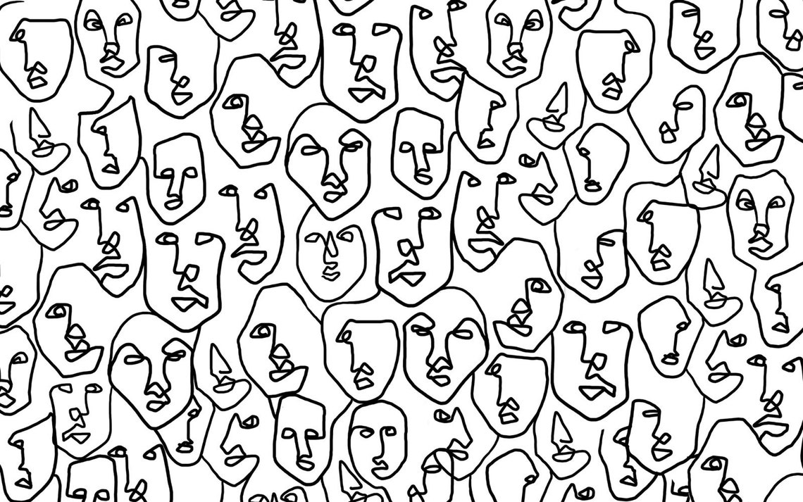 Abstract Face Wallpaper Black White Color Face Design Wall Etsy