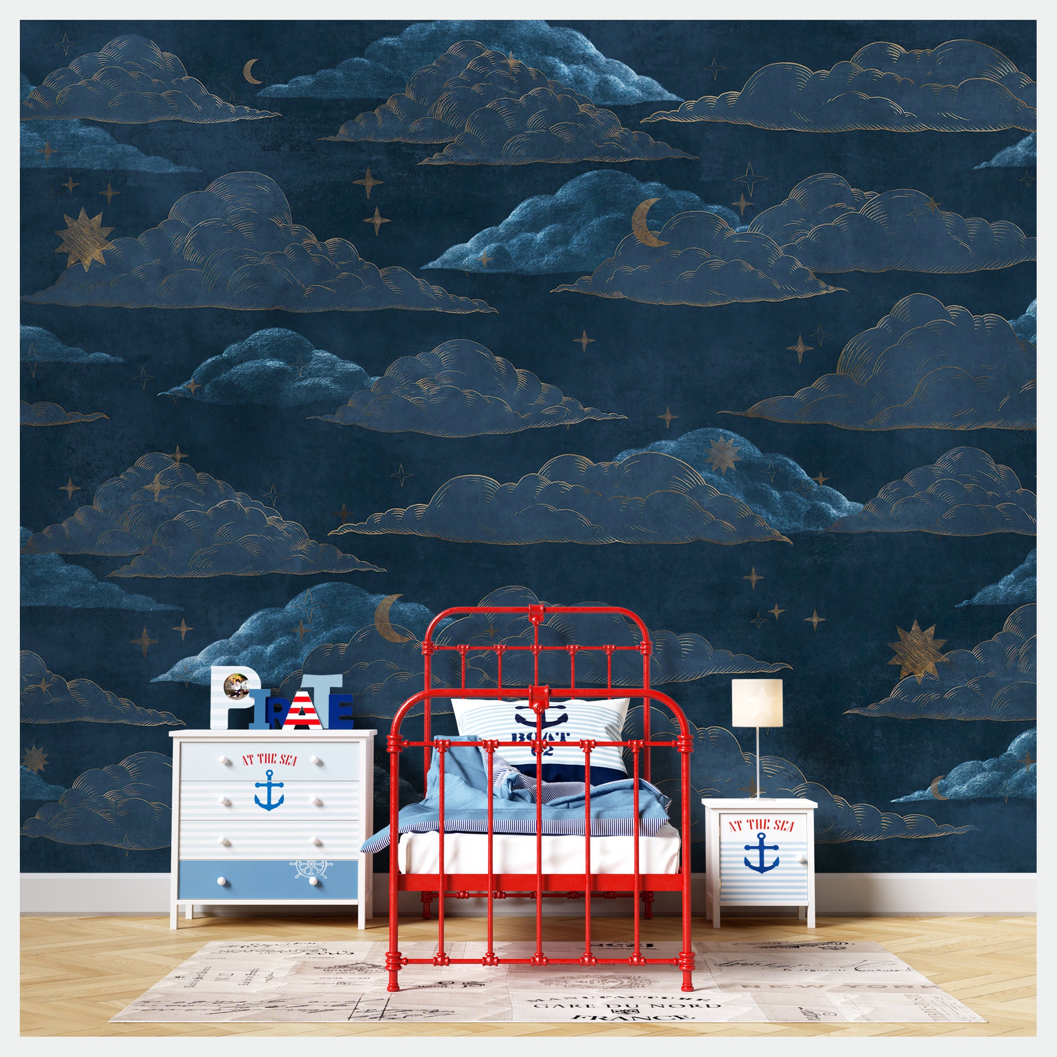 Night Sky Wallpaper For Kids And Nursery Rooms Clouds and Etsy